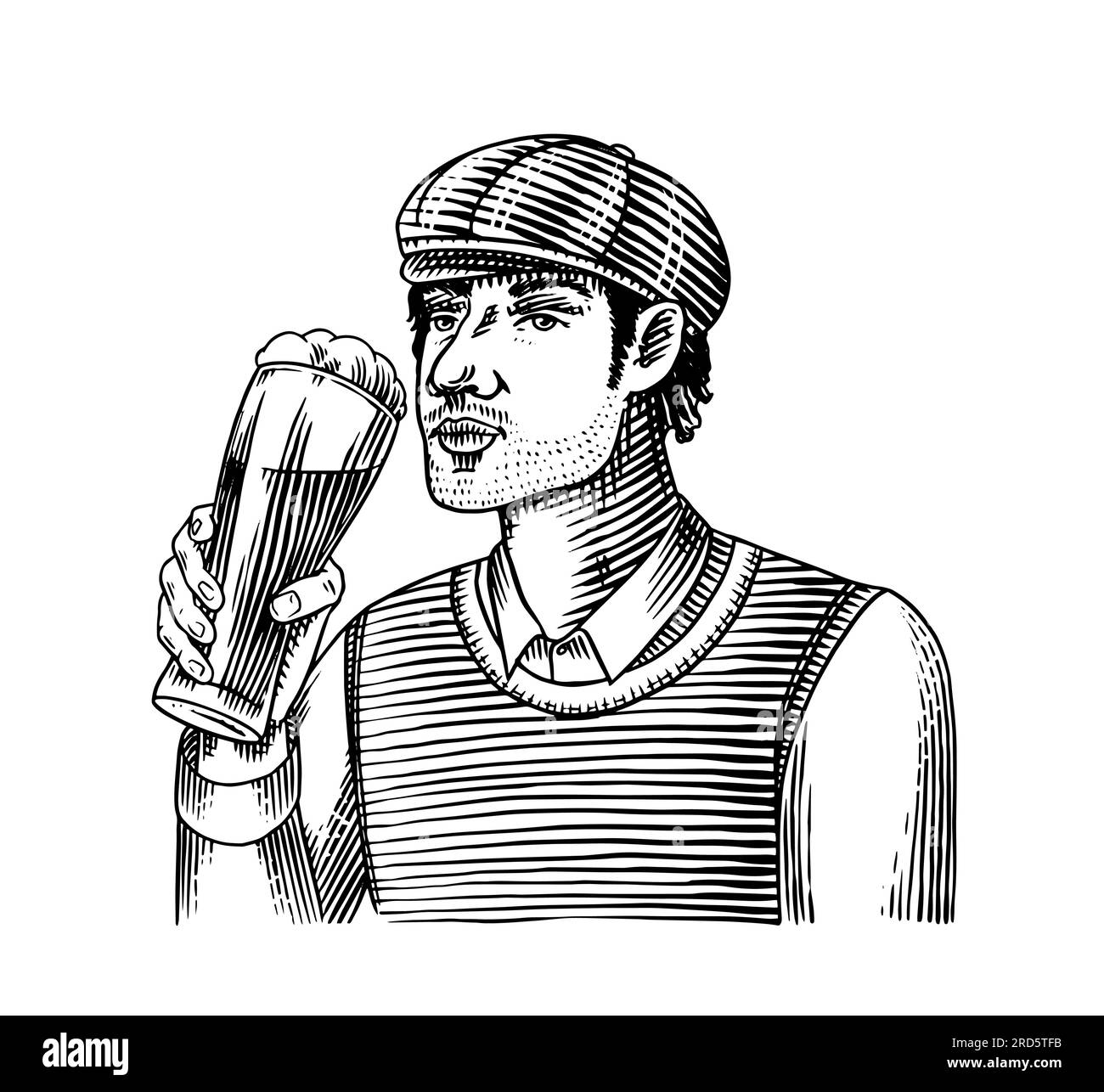 A man with beer. engraved in ink hand drawn in old sketch and vintage style for web or pub menu. design of oktoberfest. Stock Vector