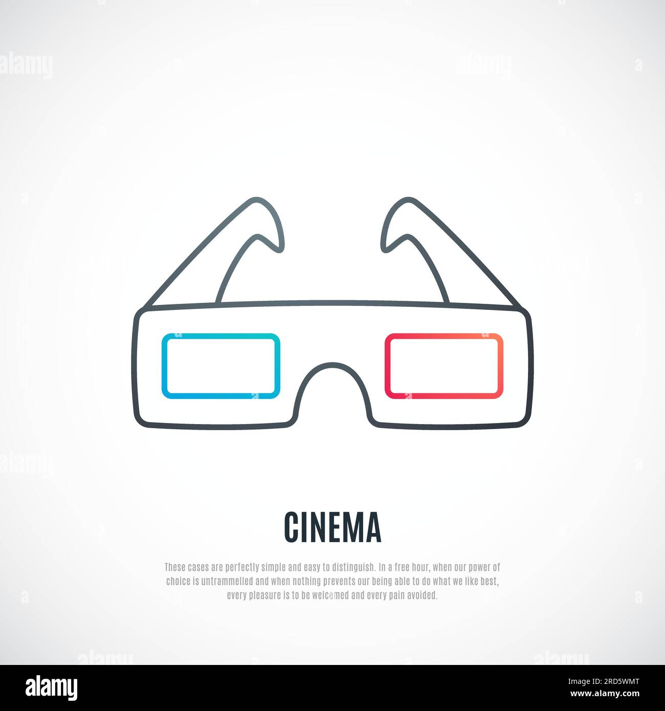 3D cinema glasses icon in simple line style. Paper or plastic glasses