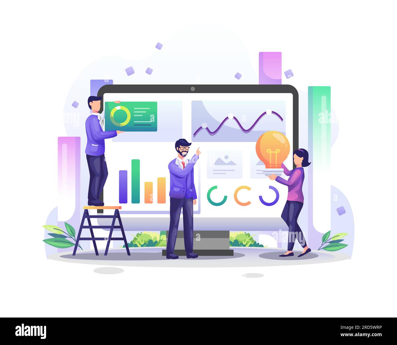 Data Analysis concept with character people on computer screen analyzes