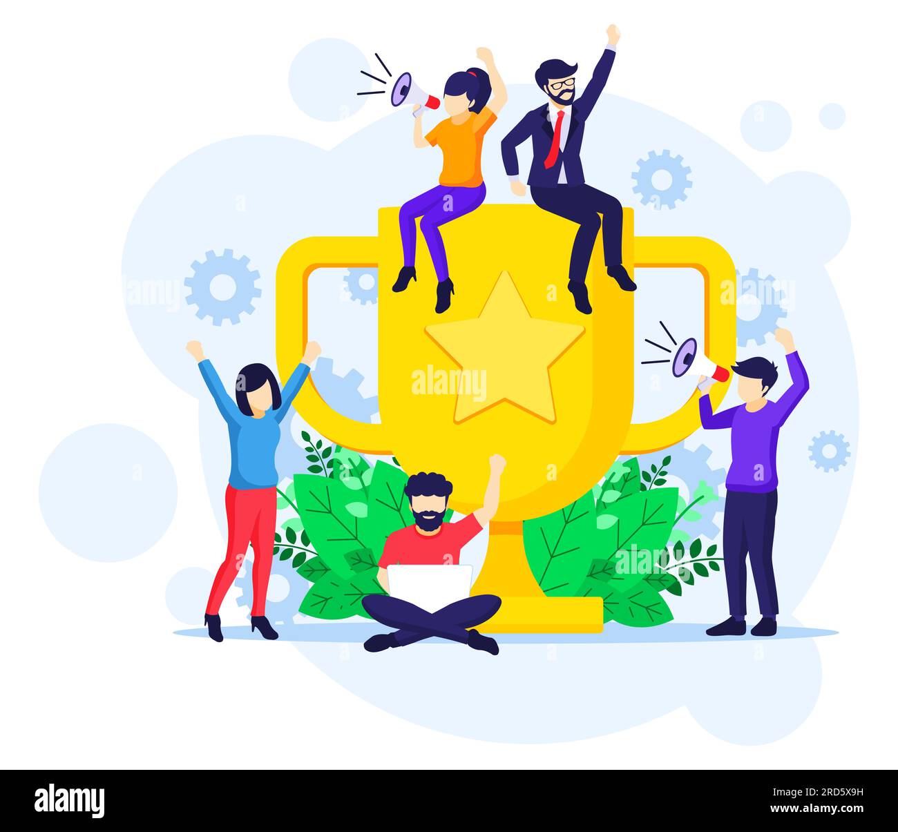 Business Success concept, Coworking celebrate success near a giant