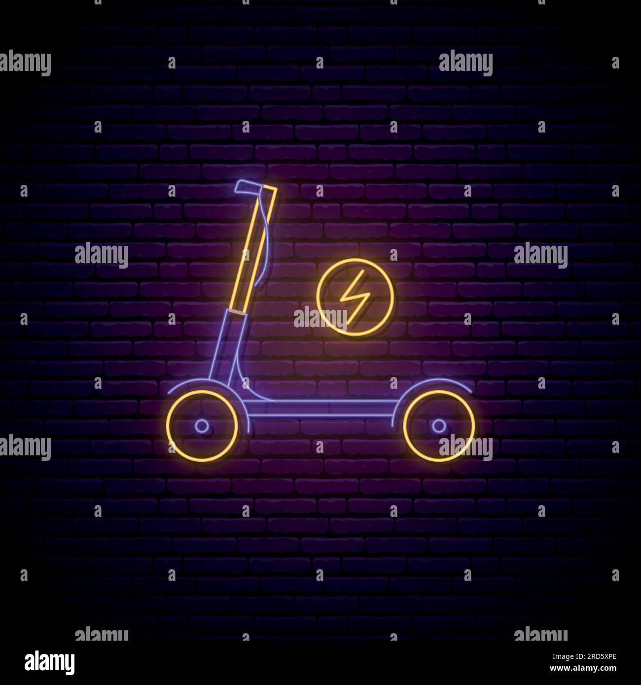 Neon electric scooter sign. Glowing kick scooter emblem in neon style