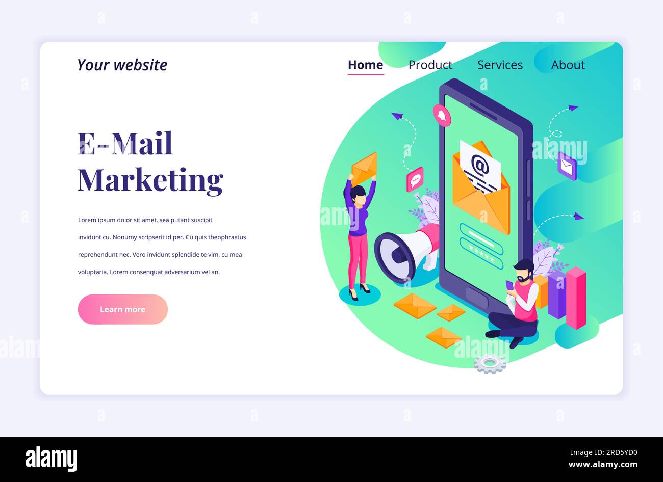 Isometric landing page design concept of Email marketing services with