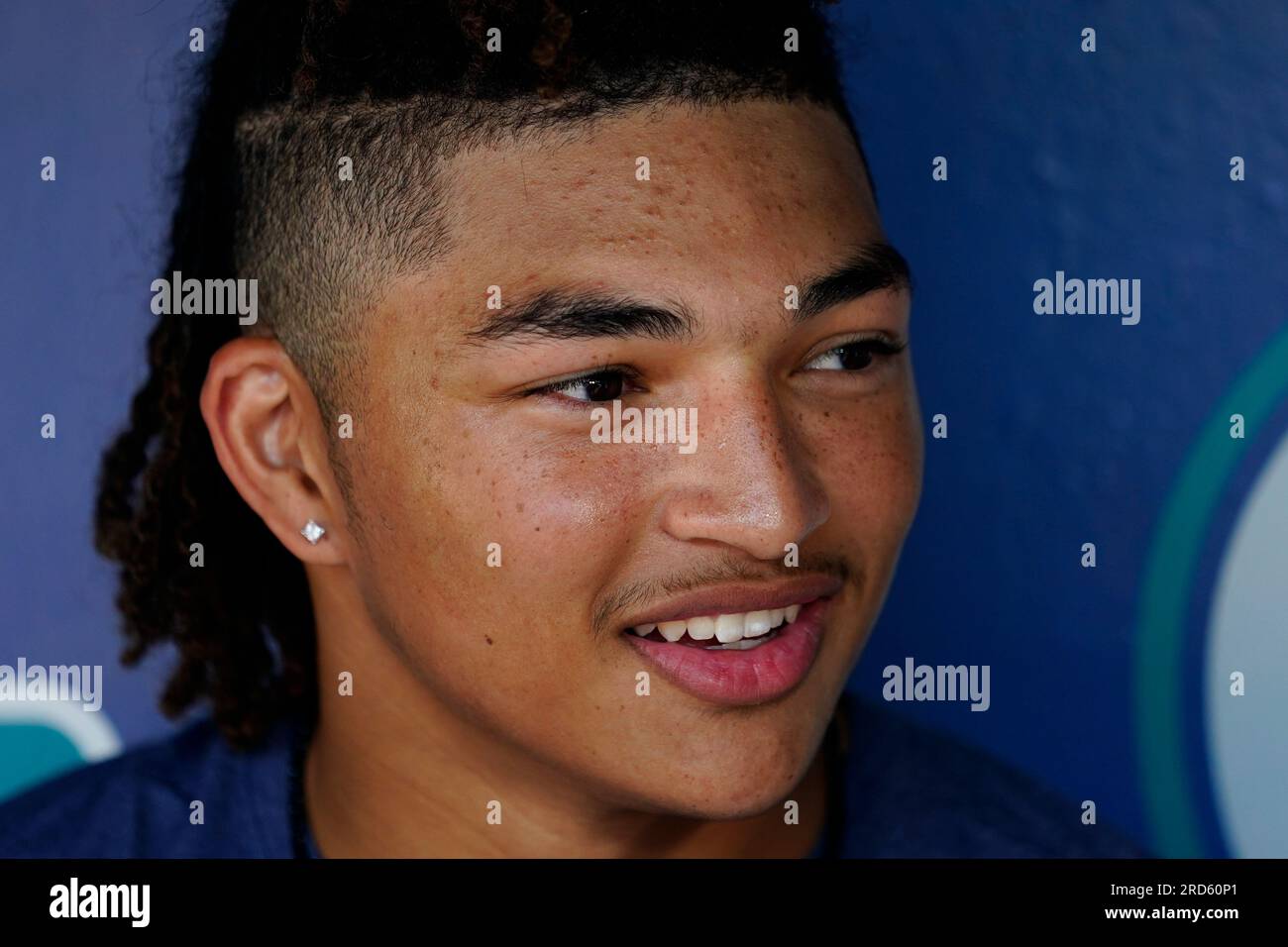Seattle Mariners firstround draft pick Tai Peete is interviewed in the