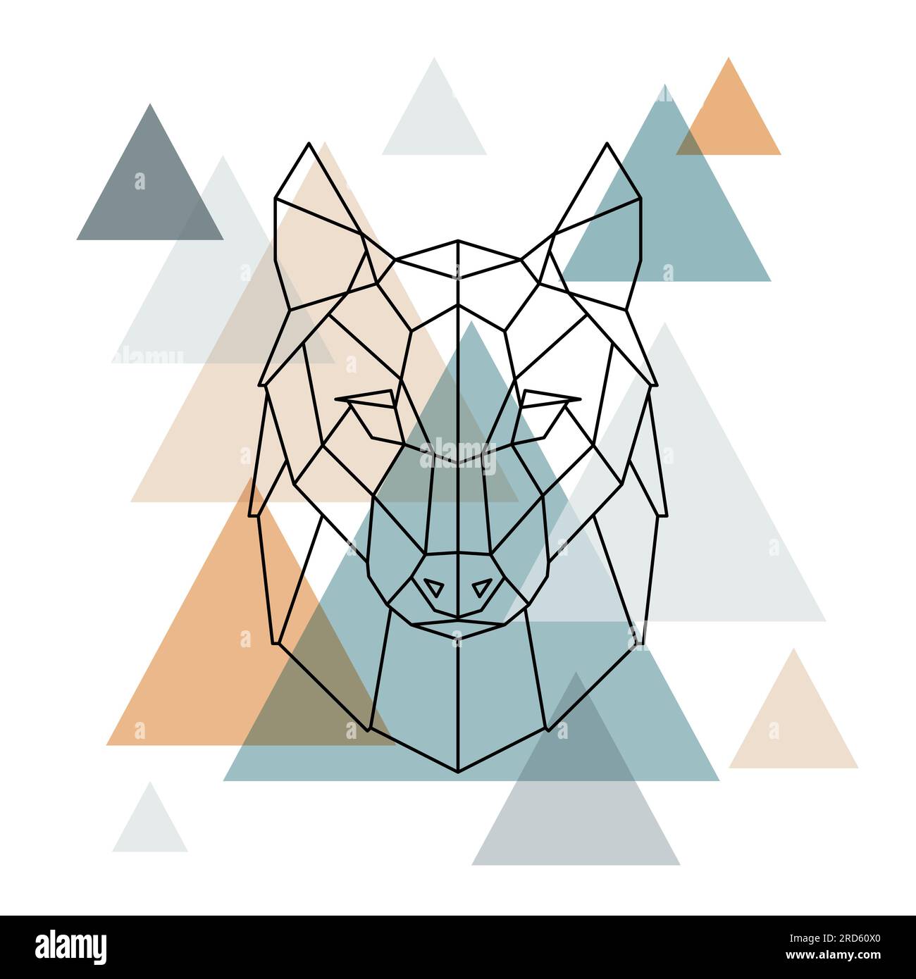 Geometric wolf illustration. Vector low poly line art. Geometric wolf head. Scandinavian style