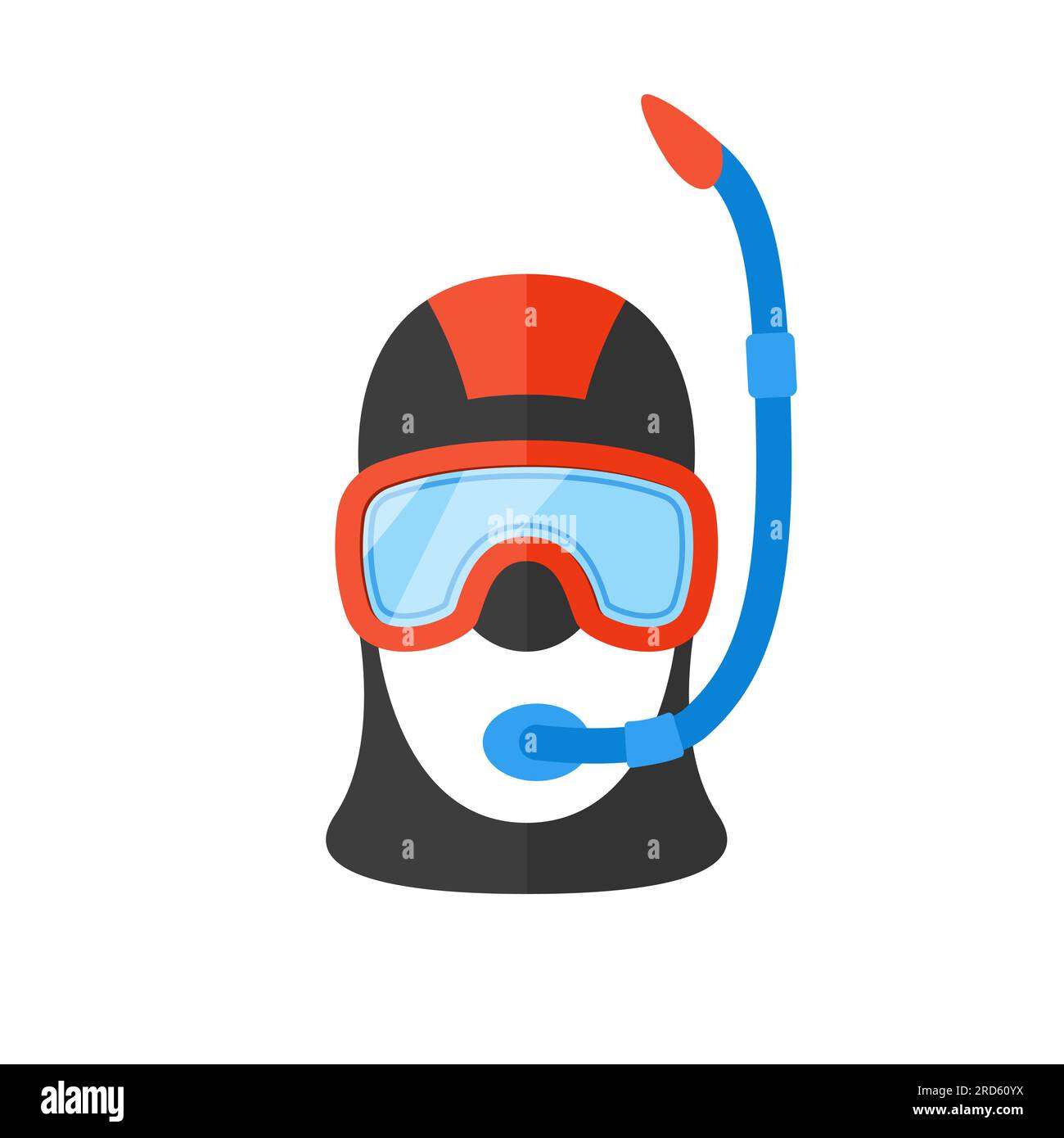 Portrait of scuba diver in bright suit with a breathing tube. Flat