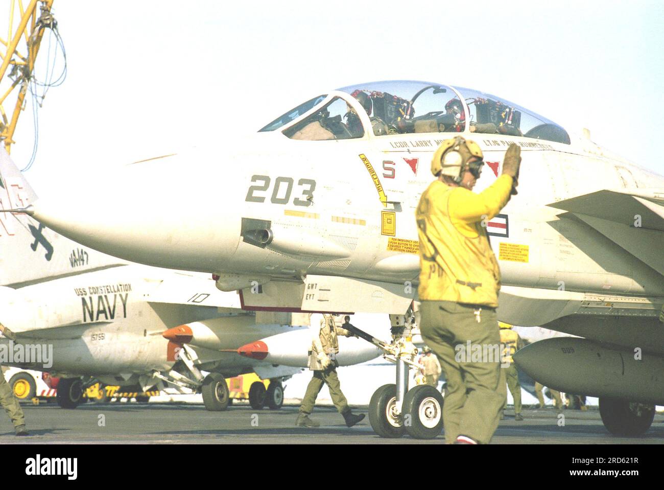 F-14 Tomcat preparing for catapult shot Stock Photo