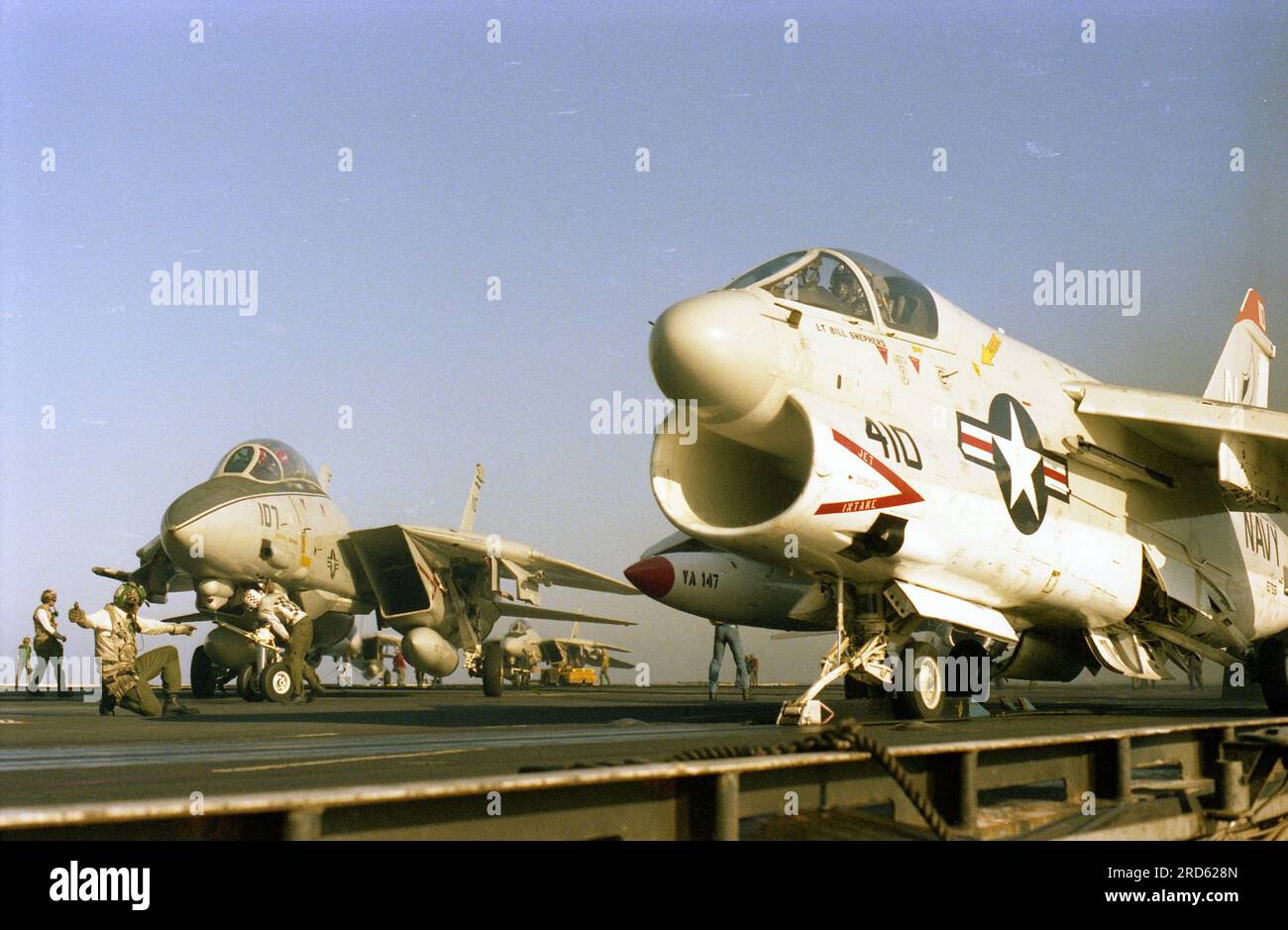 A-7 Corsair on the USS Constellation catapult Stock Photo