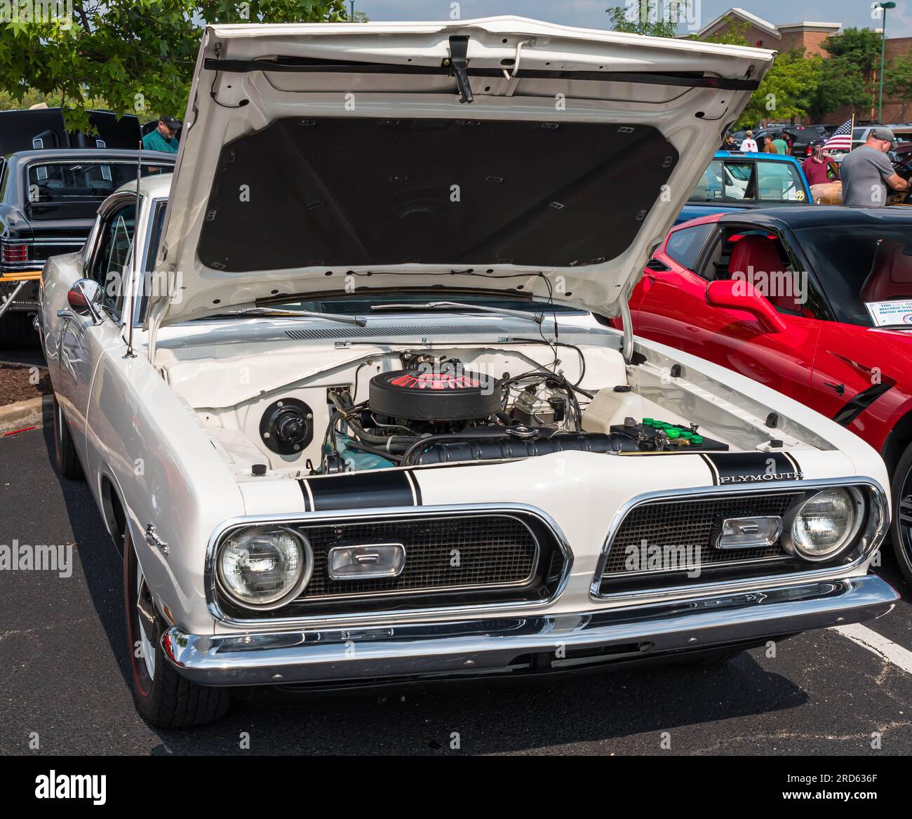 A 1965 Plymouth Barracuda on display at a car show in Homestead, Pennsylvania, USA Stock Photo