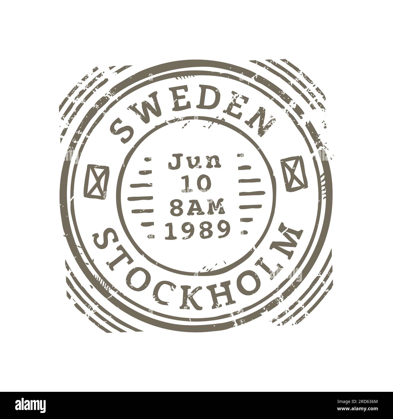 Stockholm Sweden postal seal, postmark on postcard round seal. Mail card delivery insignia, international vintage rubber stamp on postcard Stock Vector