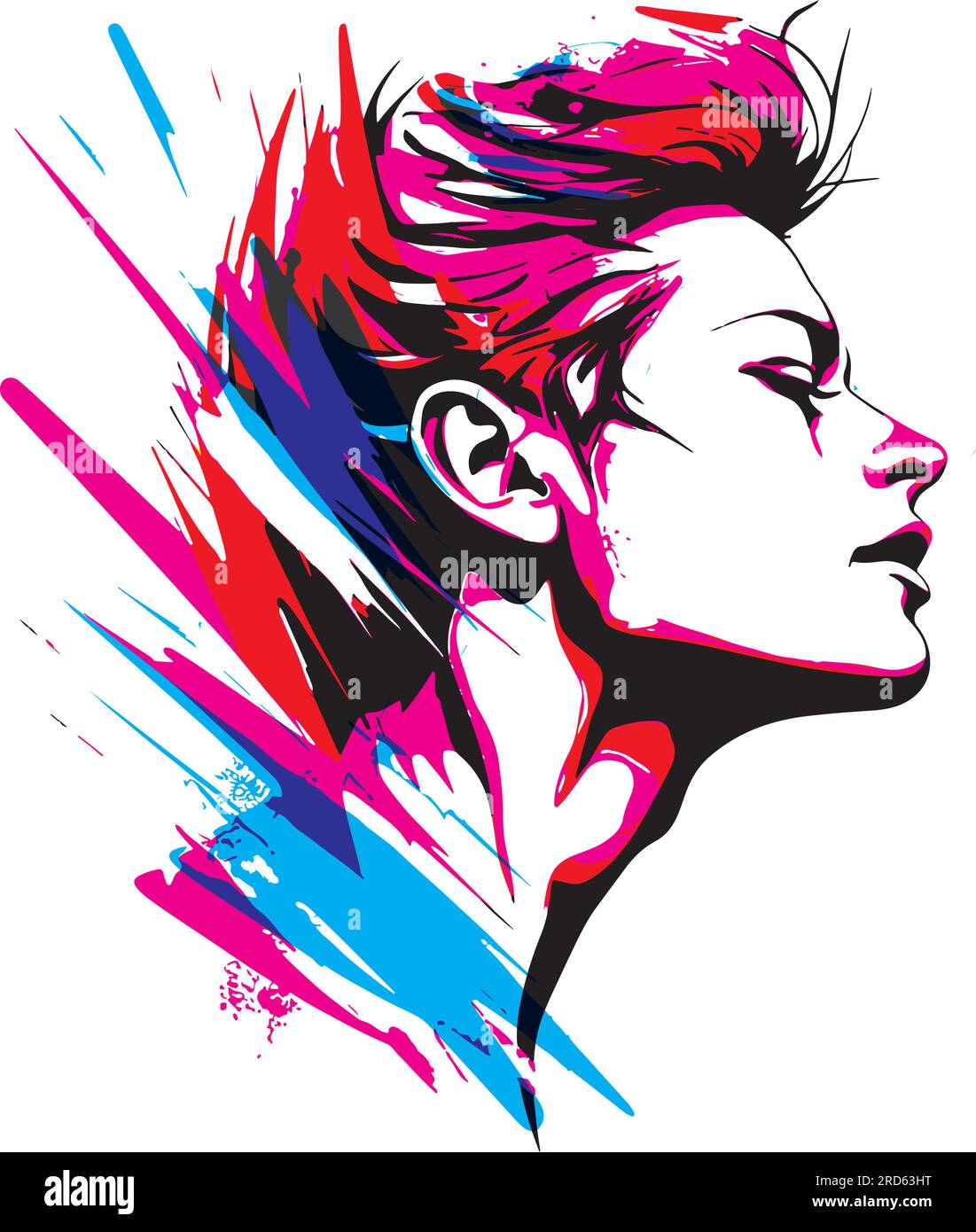 Woman's face in a splash painting style, showcasing artistic flair with expressive splatters and vibrant colors Stock Vector