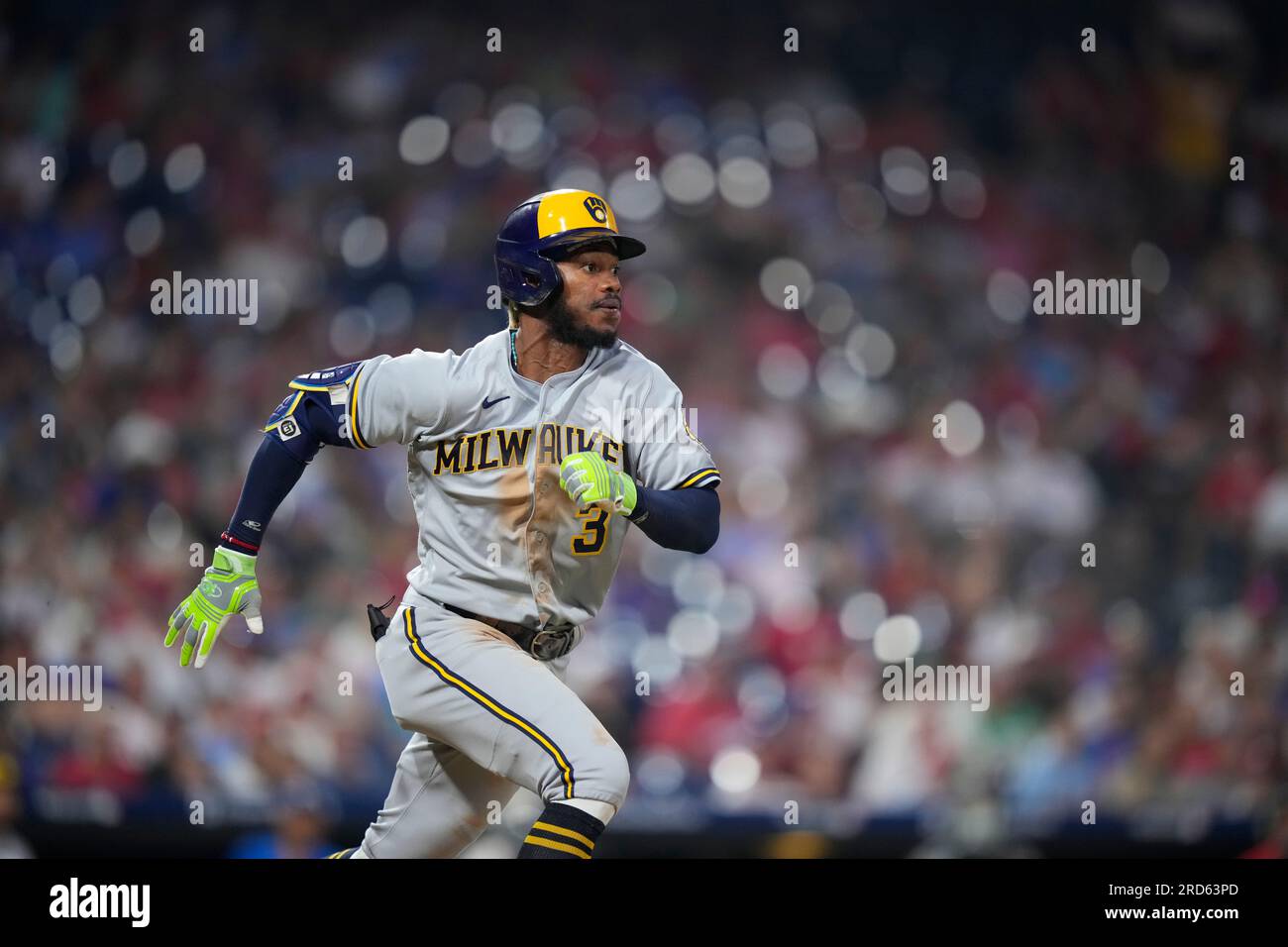 Milwaukee Brewers' Raimel Tapia plays during a baseball game, Tuesday, July  18, 2023, in Philadelphia. (AP Photo/Matt Slocum Stock Photo - Alamy