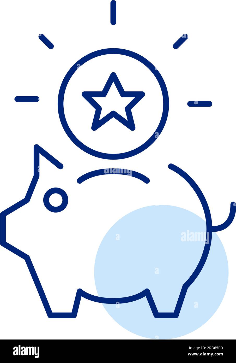 Piggy band with shiny star coin. Receiving rewards and cash back. Pixel perfect icon Stock Vector
