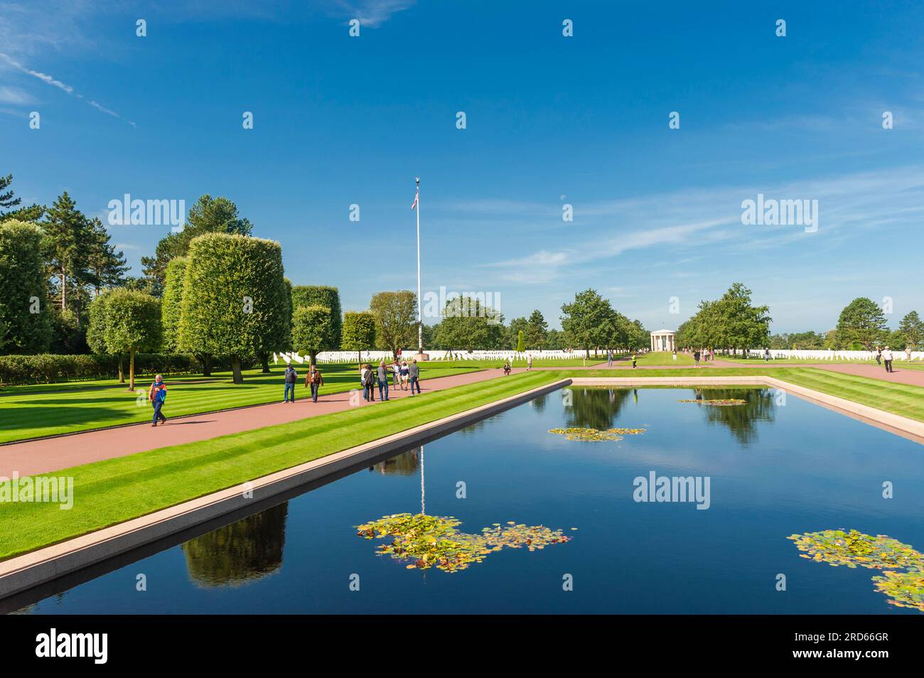 Reflecting pool at Normandy American Cemetery and Memorial in France. Stock Photo