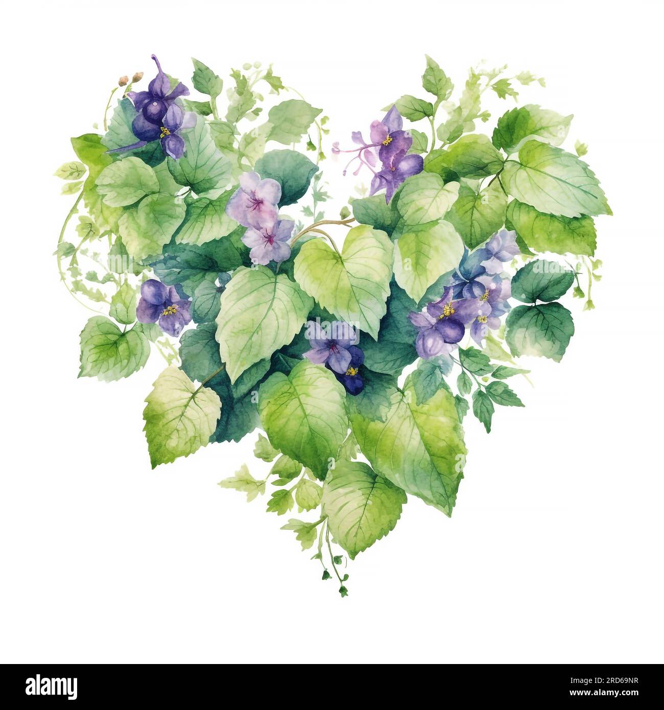 Patchouli or Pogostemon cablini essential heart background. Hand drawn watercolor illustration isolated on white background Stock Photo