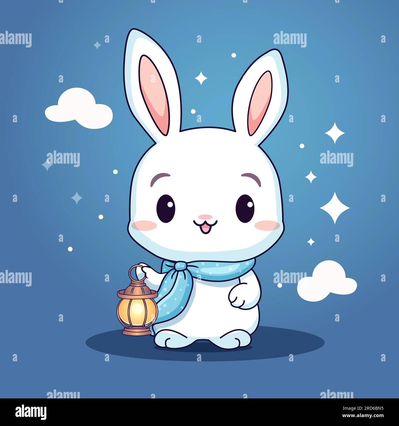 Cute rabbit with lantern. Happy Mid autumn festival. Vector