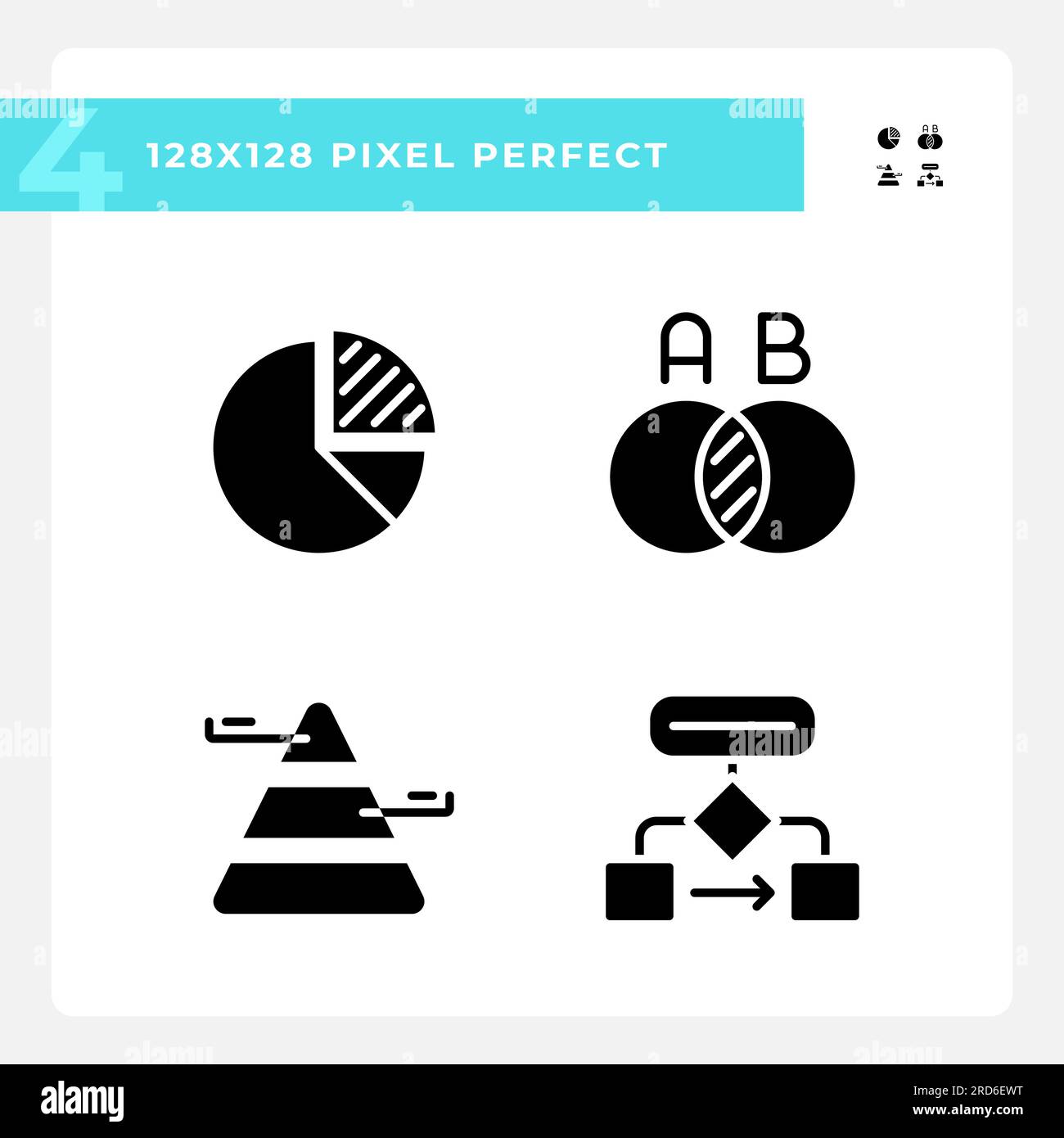 Data presentation black glyph icons set on white space Stock Vector