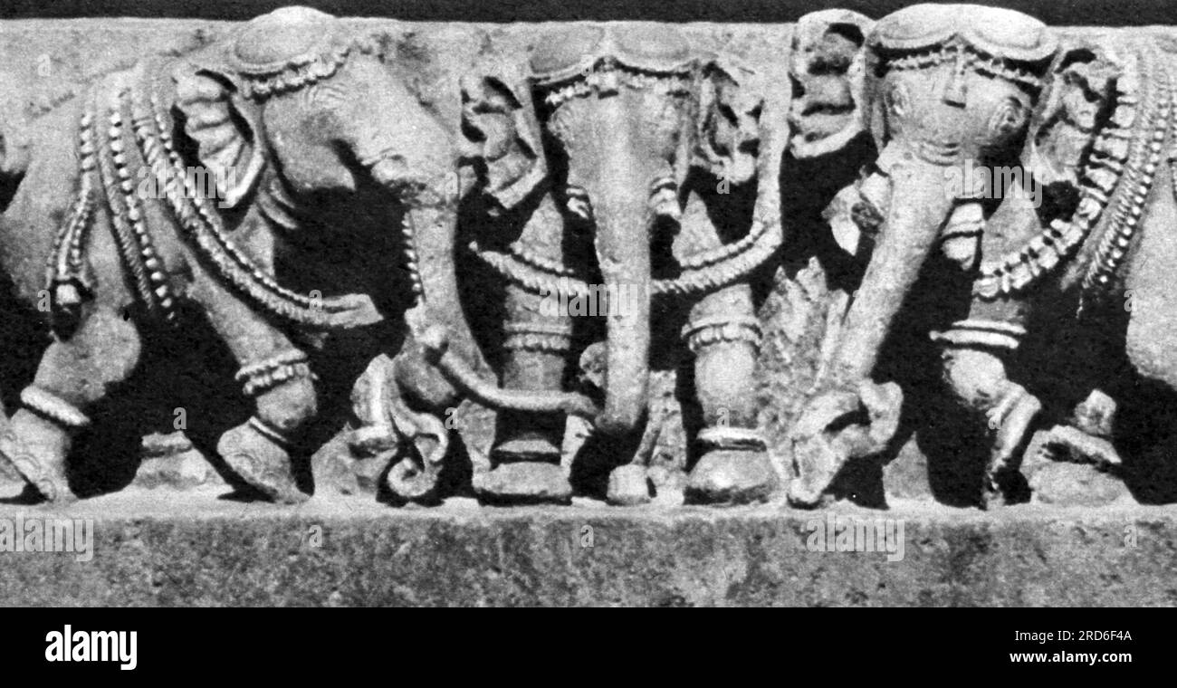 zoology / animals, proboscidean, elephant, Indian elephant (Elphas maximus indicus), stone carving, ADDITIONAL-RIGHTS-CLEARANCE-INFO-NOT-AVAILABLE Stock Photo