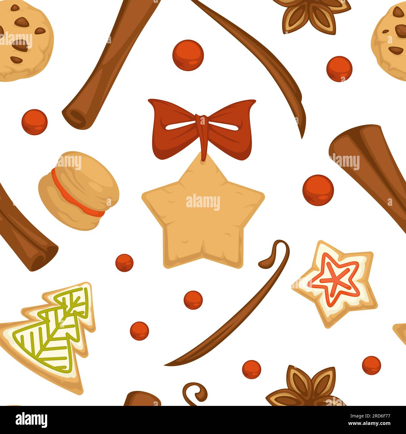 Xmas gingerbread cookies with cinnamon pattern Stock Vector