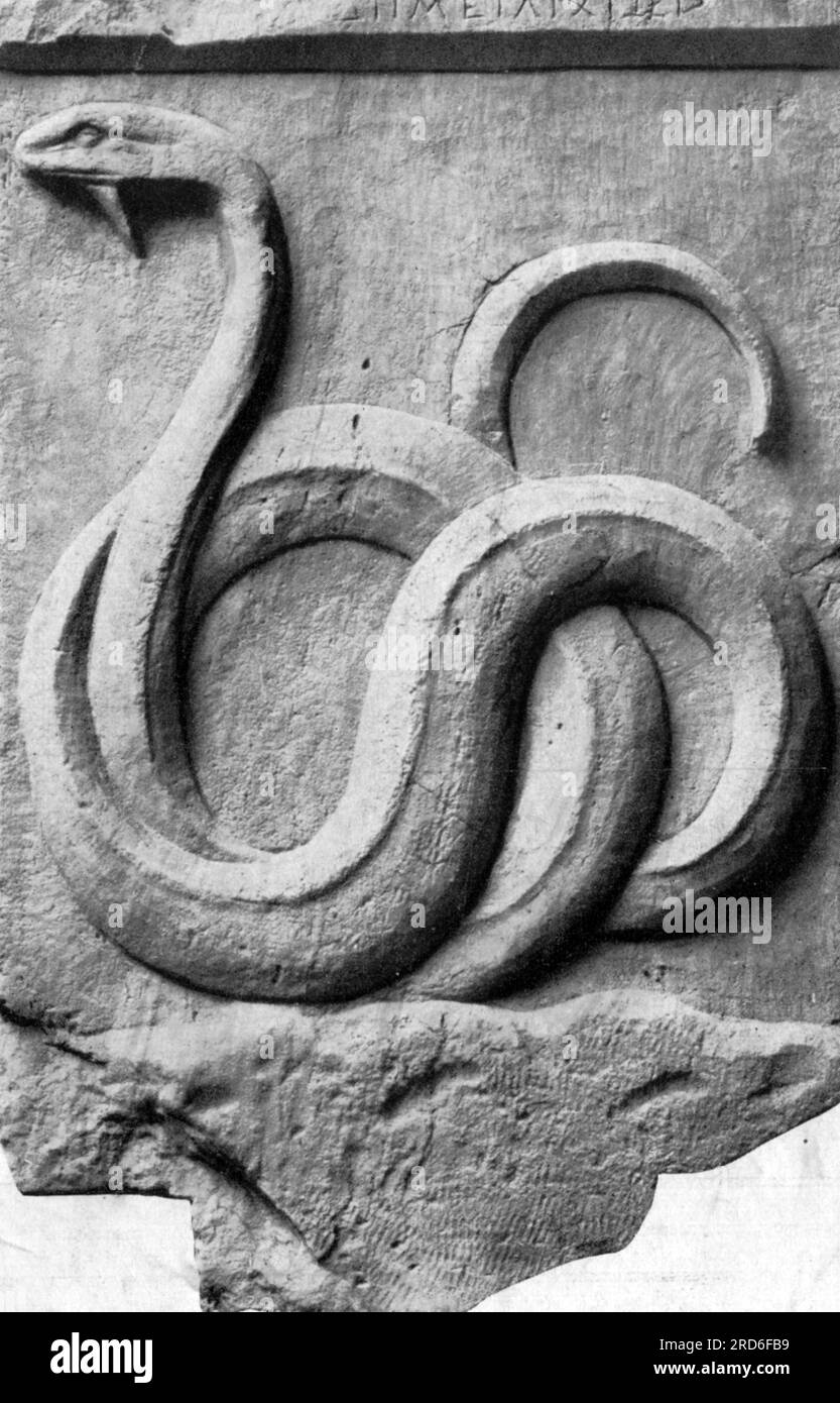 zoology / animals, reptile, snake, consecration relief for Zeus Melichios, Athens, circa 400 BC, ADDITIONAL-RIGHTS-CLEARANCE-INFO-NOT-AVAILABLE Stock Photo