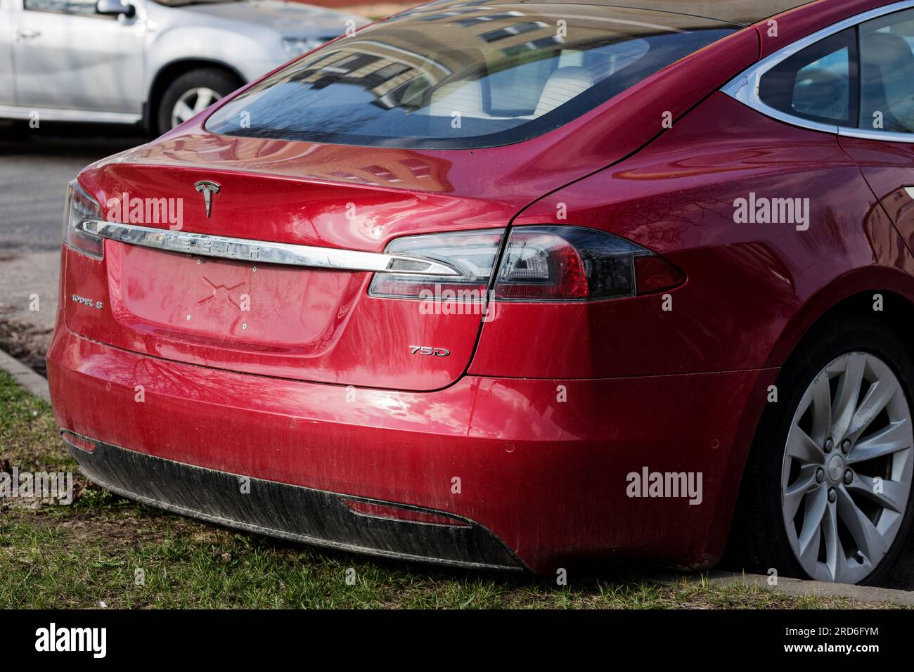 Minsk, Belarus, July 2023 - rear view of the electric sedan tesla model ...