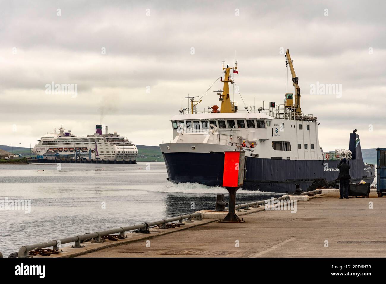 Kirkwall, Orkney Isles, Scotland, UK.  4 June 2023. The roro vehicle and passenger ferry, MV Earl  Thorfinn an Orkney Ferries ship inbound to Kirkwall Stock Photo