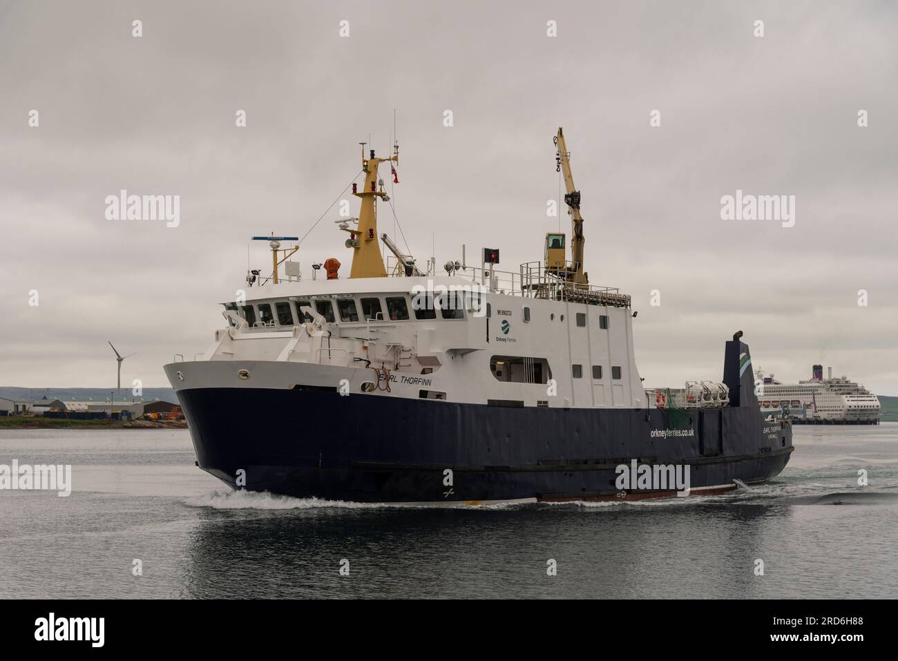 Kirkwall, Orkney Isles, Scotland, UK.  4 June 2023. The roro vehicle and passenger ferry, MV Earl  Thorfinn an Orkney Ferries ship inbound to Kirkwall Stock Photo