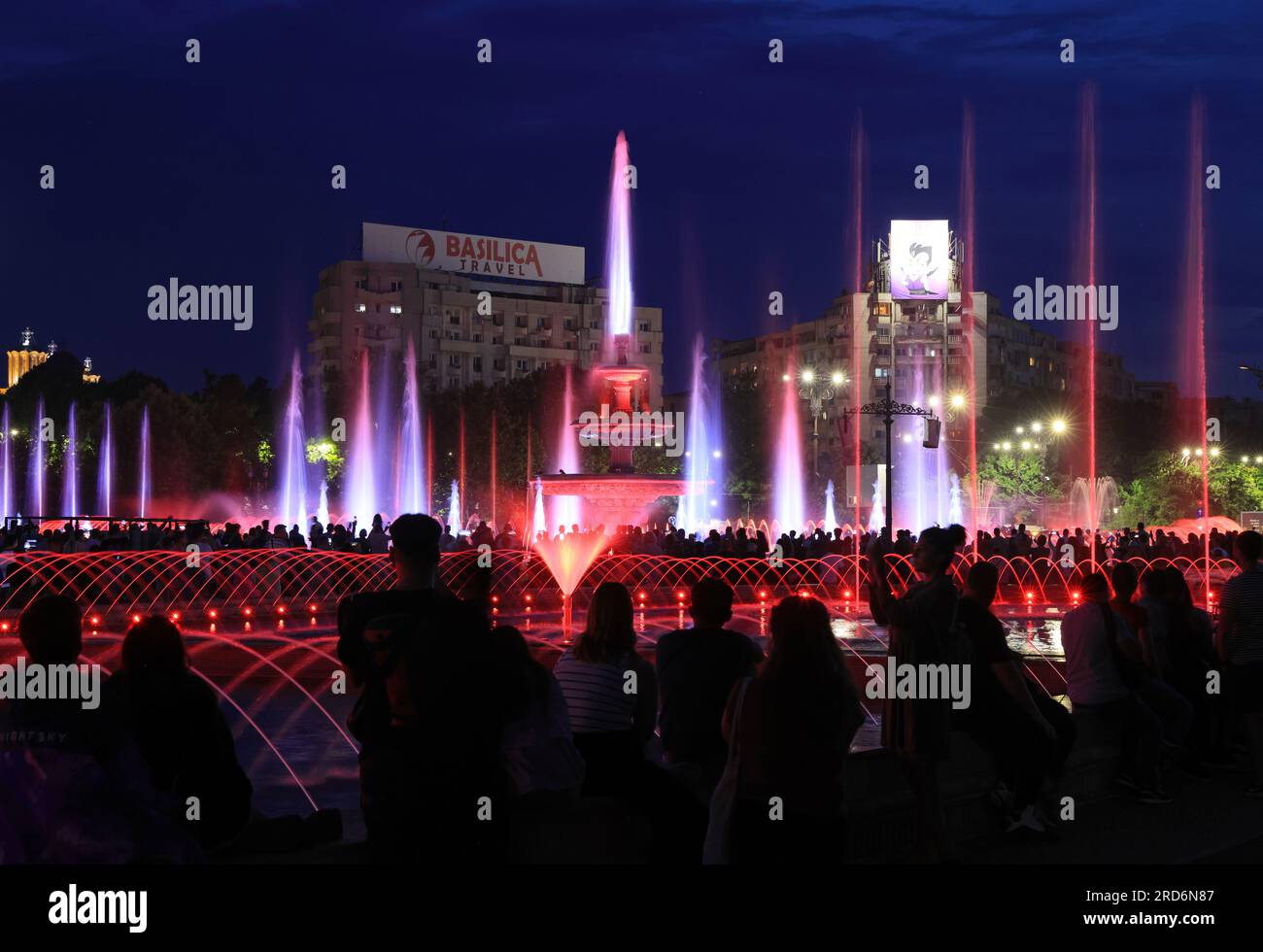Bucharest Fountain Show, it's 2023 edition, with fantastic choreography to well known music hits, Romania Stock Photo