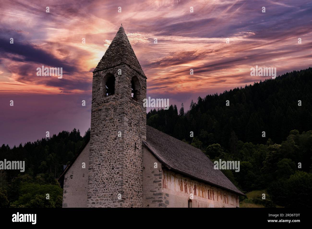 Church of San Vigilio all'Alba in the village of Pinzolo in Trentino Stock Photo