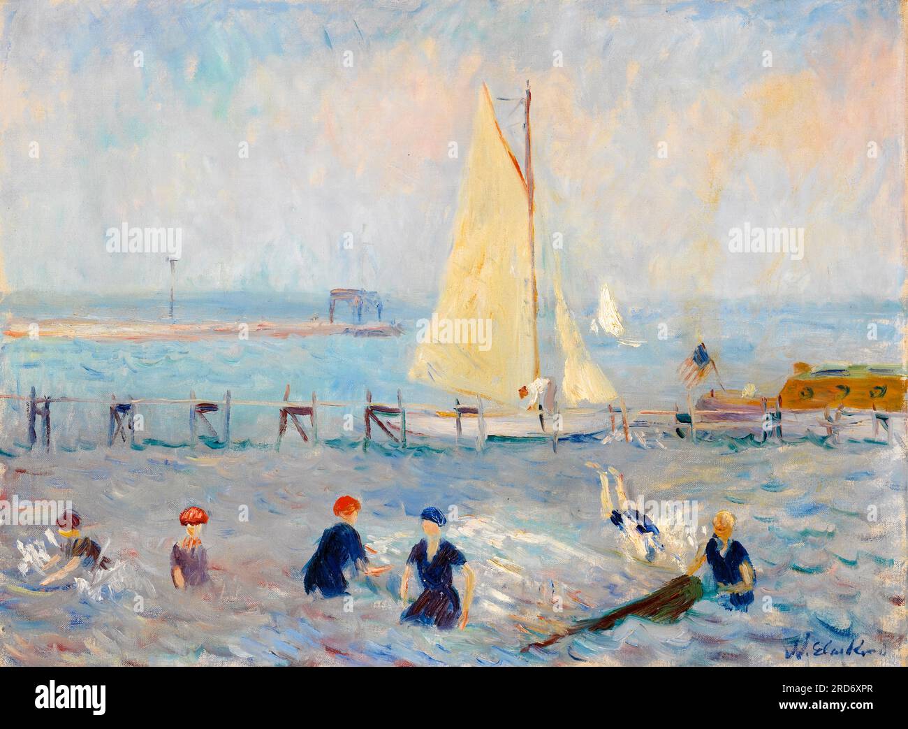 William Glackens, Seascape with Six Bathers, Bellport, painting in oil on canvas, circa 1915 Stock Photo