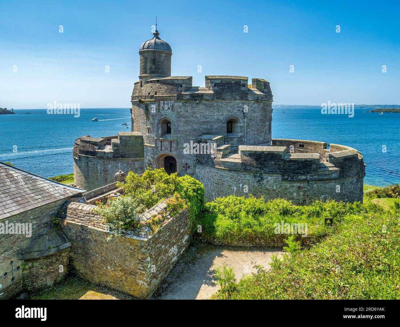 26 May 2023: St Mawes, Cornwall, UK - St Mawes Castle, an artillery fort built by Henry VIII to defend the Carrick Roads anchorage against possible Fr Stock Photo