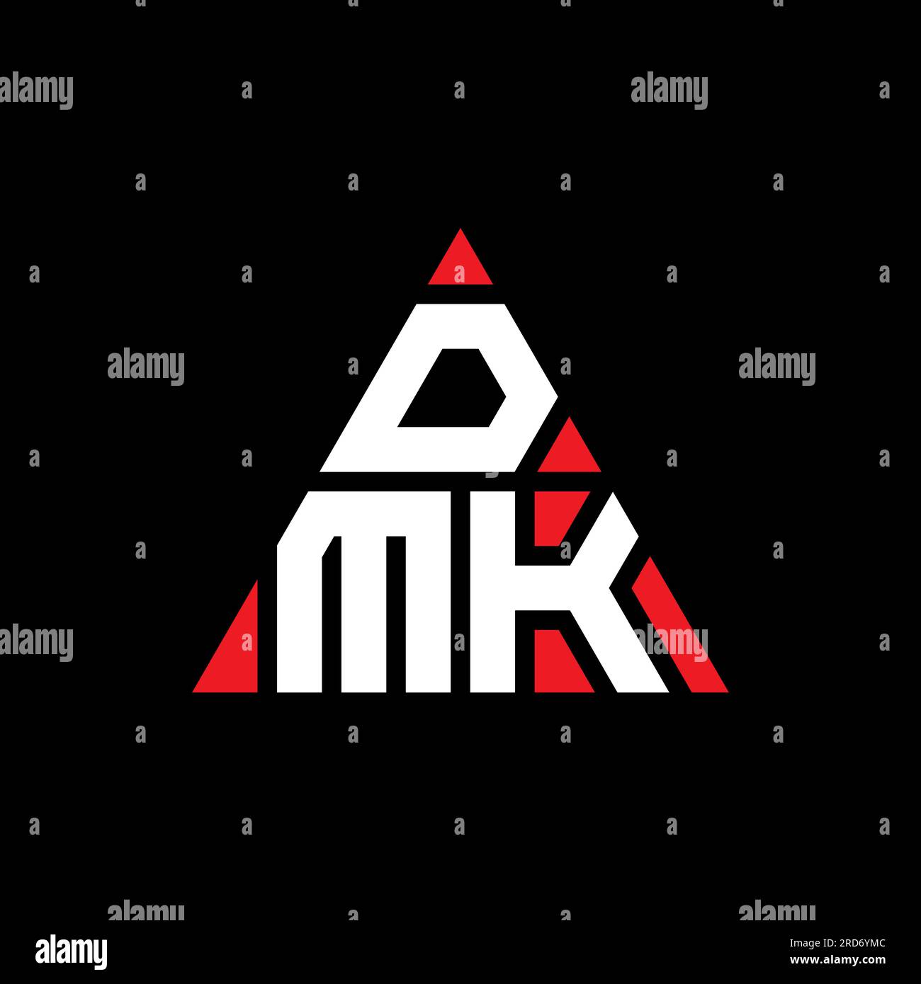 DMK triangle letter logo design with triangle shape. DMK triangle logo design monogram. DMK triangle vector logo template with red color. DMK triangul Stock Vector