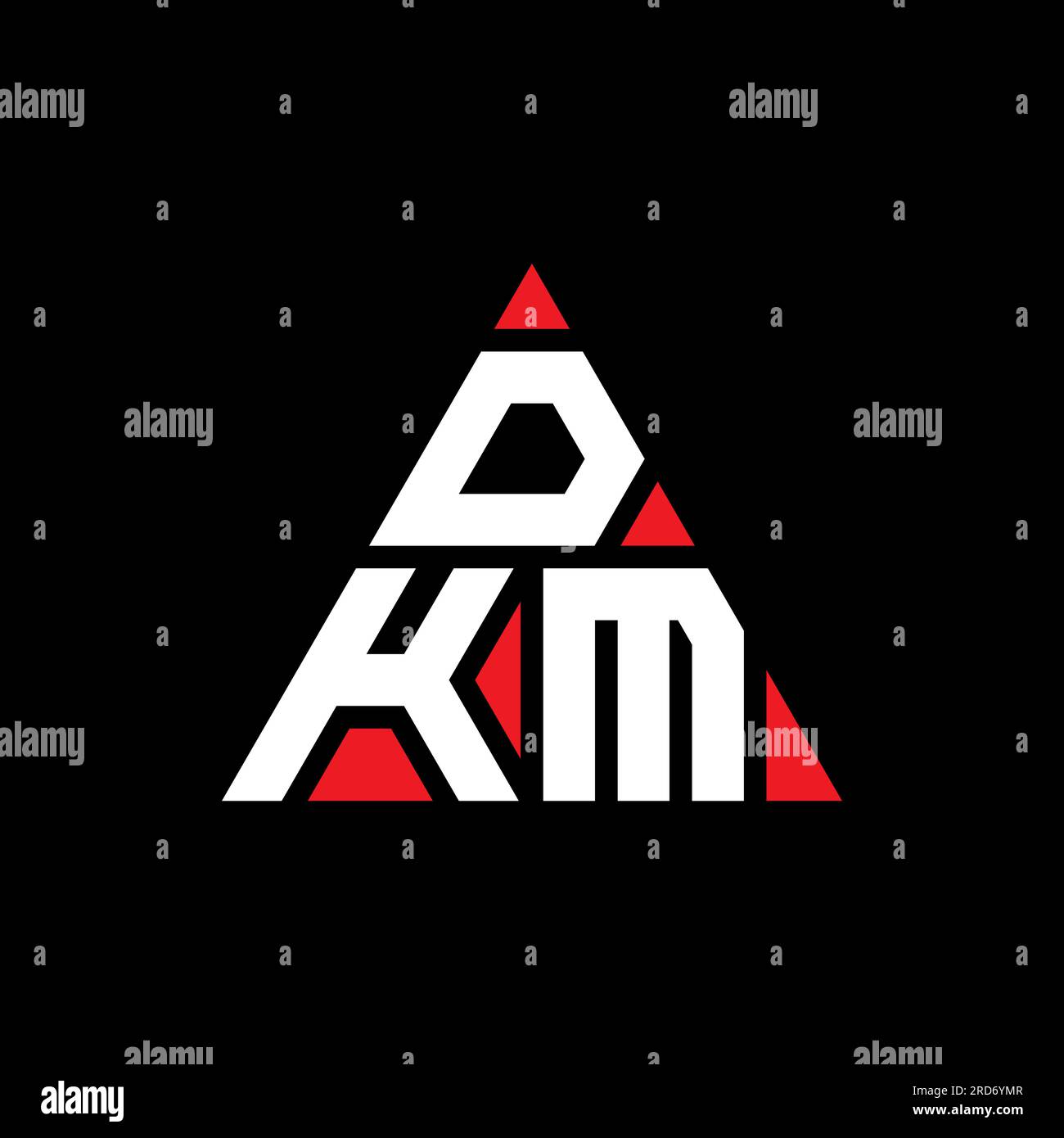 DKM triangle letter logo design with triangle shape. DKM triangle logo design monogram. DKM triangle vector logo template with red color. DKM triangul Stock Vector