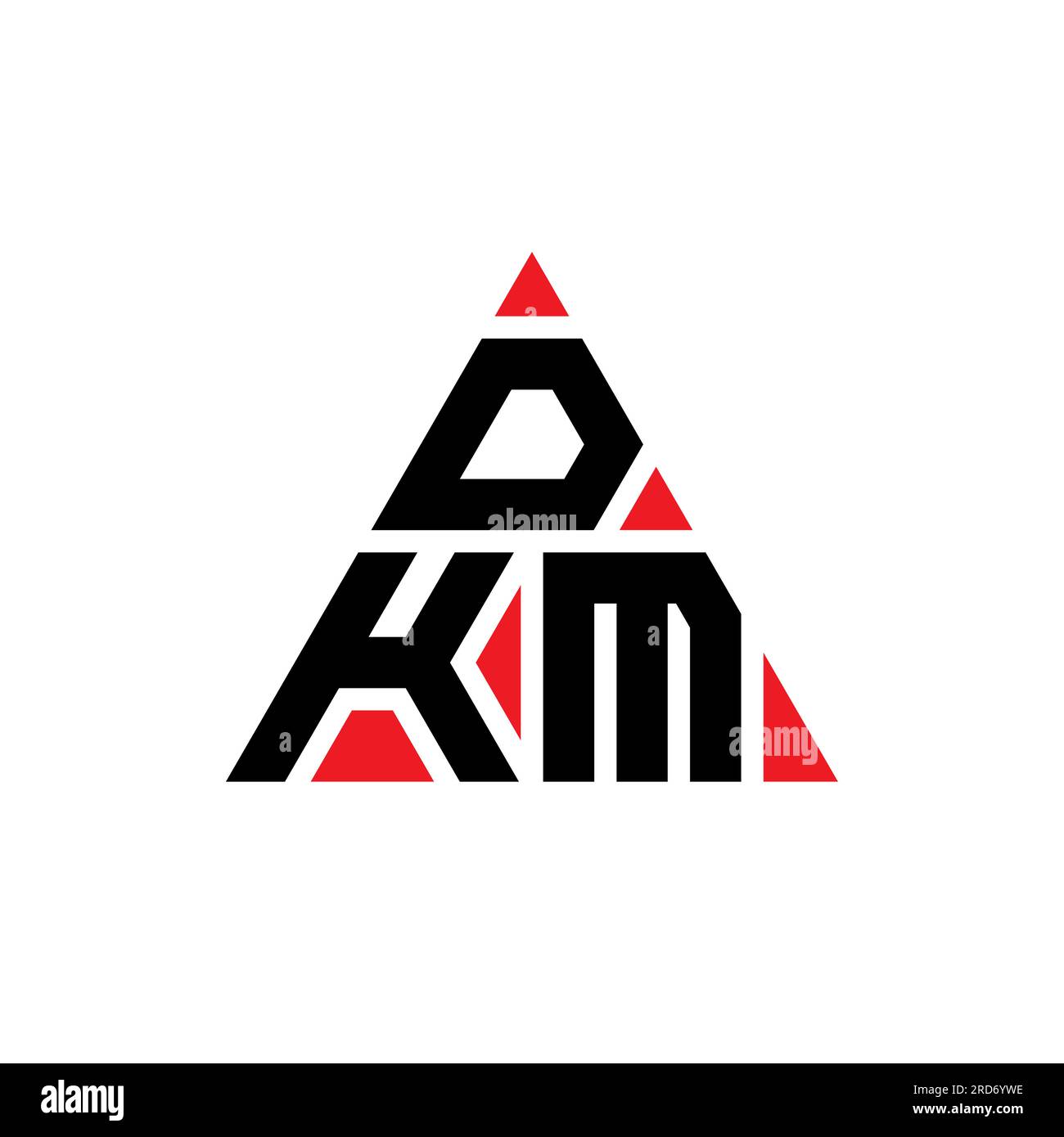 DKM triangle letter logo design with triangle shape. DKM triangle logo design monogram. DKM triangle vector logo template with red color. DKM triangul Stock Vector