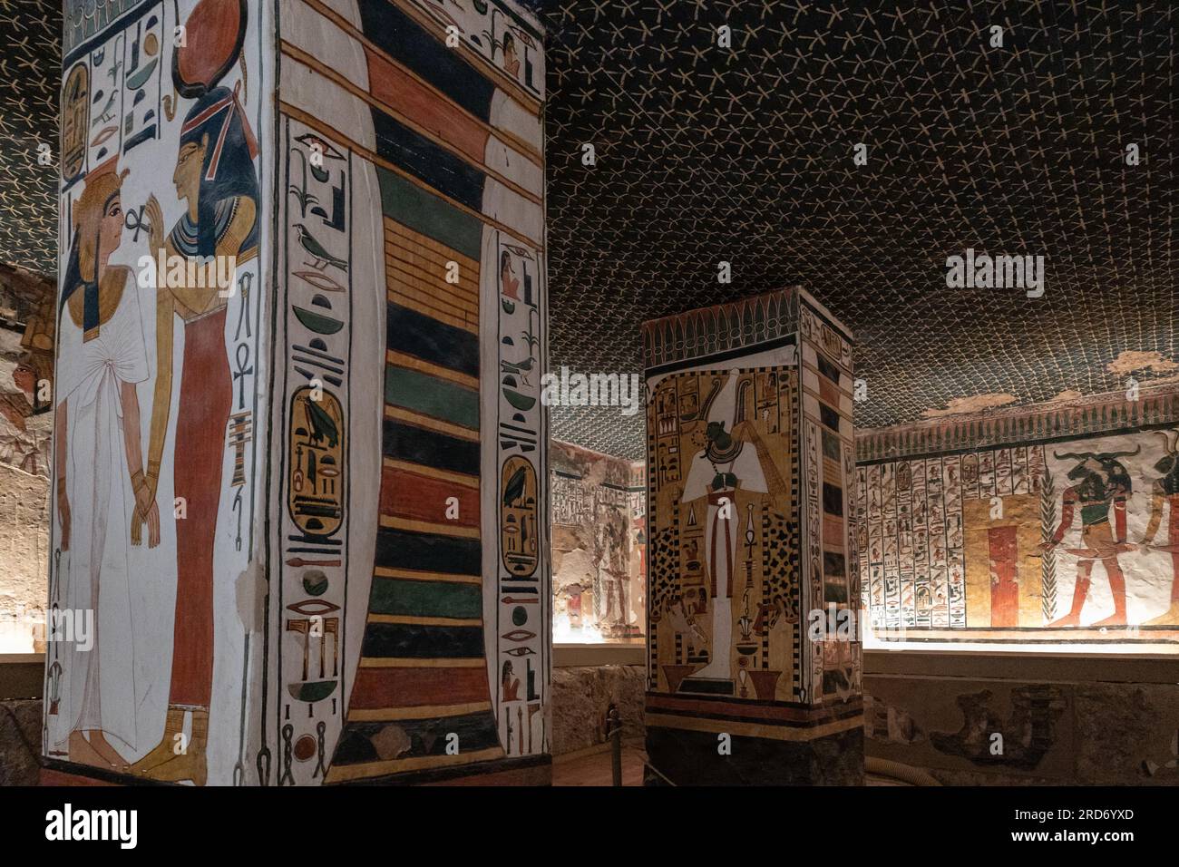 Details of the wall paintings inside Nefertari's tomb at the Valley of the Queens, Luxor. Stock Photo
