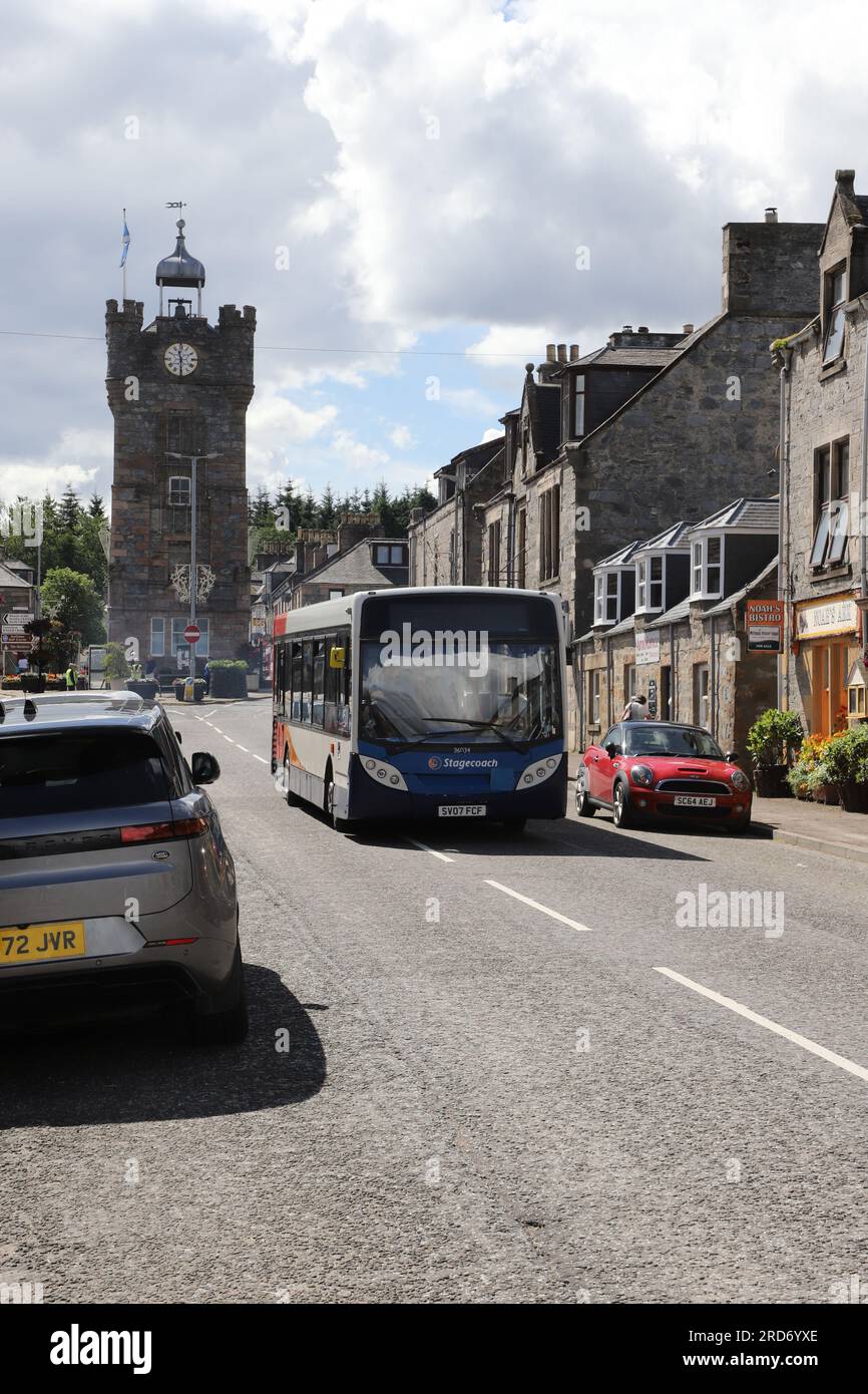 Bus on Dufftown street Scotland  July 2023 Stock Photo