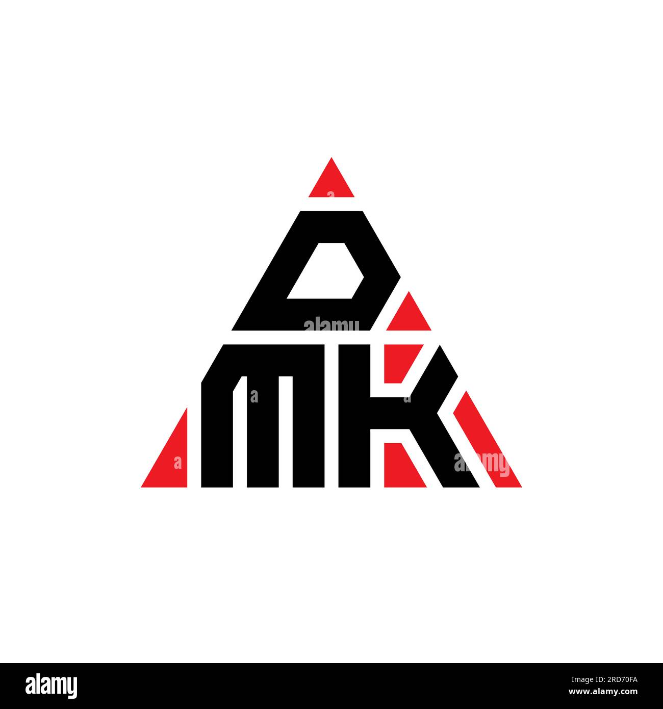 DMK triangle letter logo design with triangle shape. DMK triangle logo design monogram. DMK triangle vector logo template with red color. DMK triangul Stock Vector
