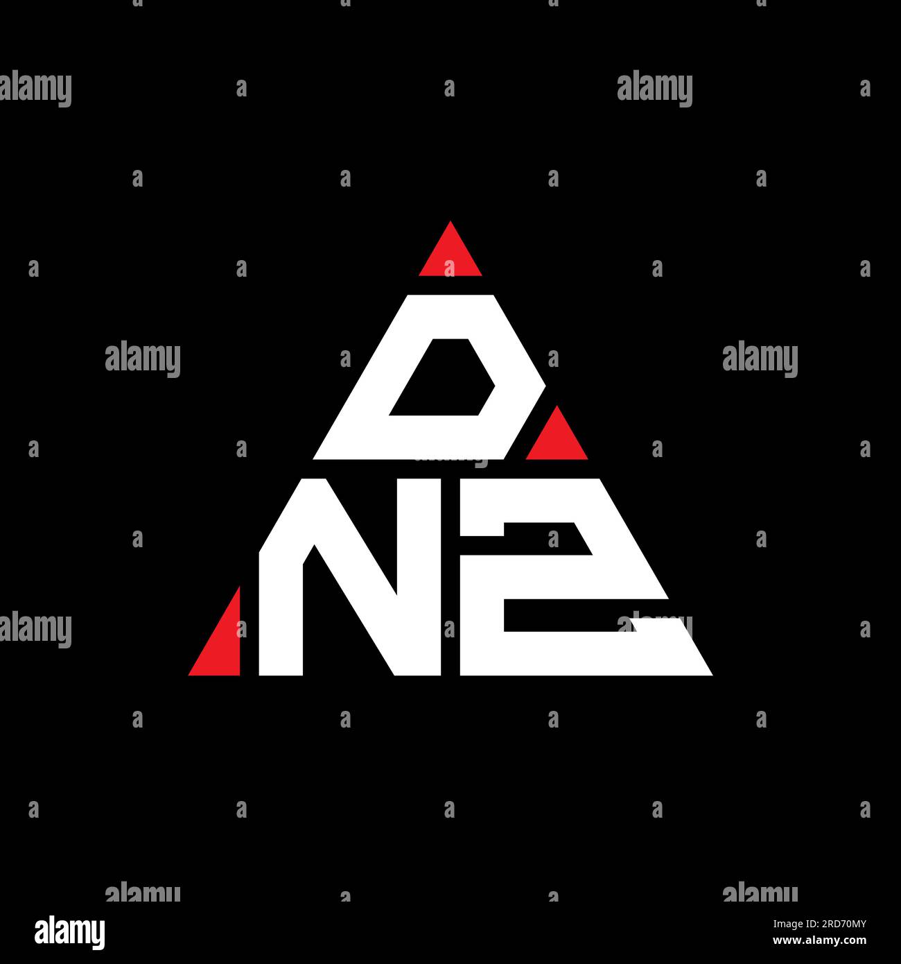 DNZ triangle letter logo design with triangle shape. DNZ triangle logo design monogram. DNZ triangle vector logo template with red color. DNZ triangul Stock Vector