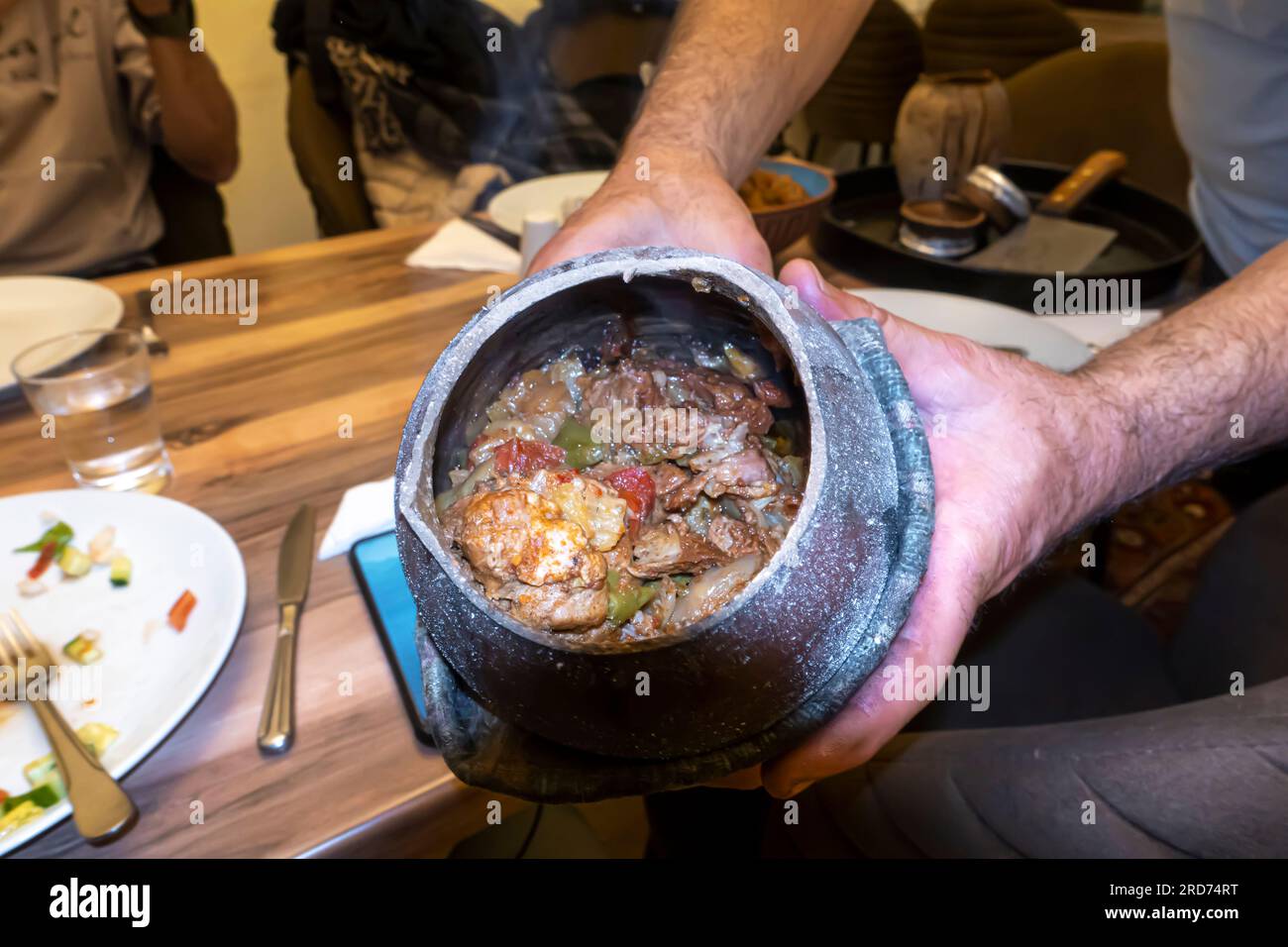 Testi Kebab, Pottery Kebab Anatolian meal, prepared in a clay pot to