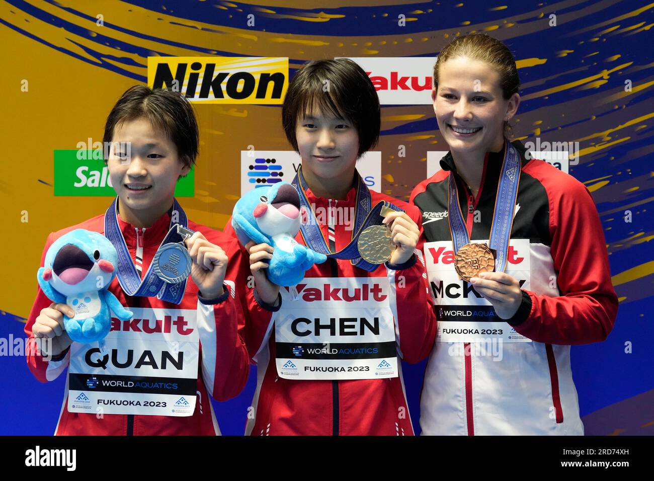 Medalists, from left to right, Quan Hongchan of China, silver, her