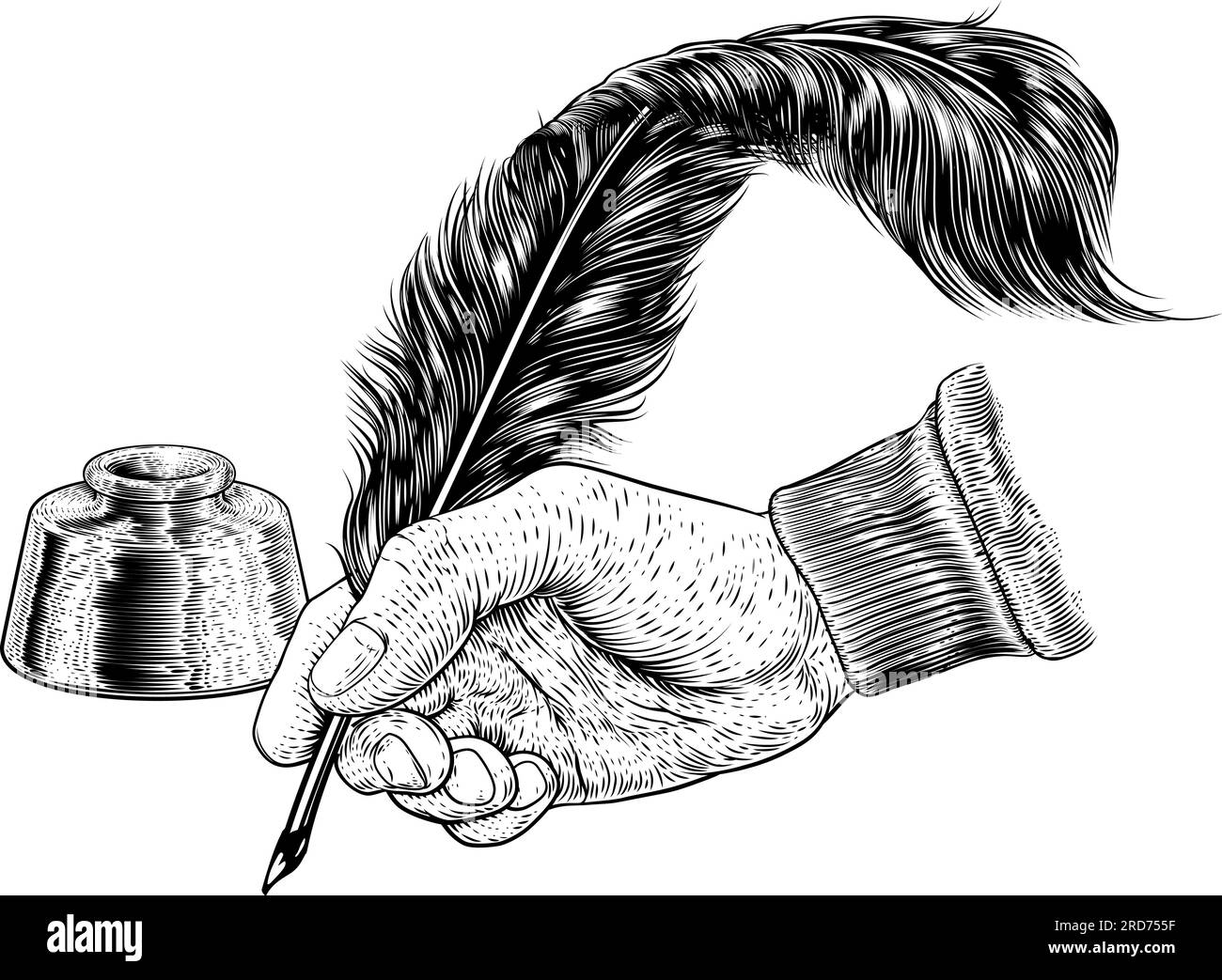 Quill Feather Ink Pen Hand Vintage Woodcut Print Stock Vector Image