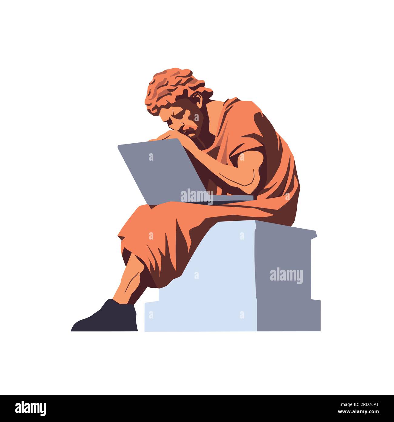 ancient stone greek statue working on laptop vector isolated Stock