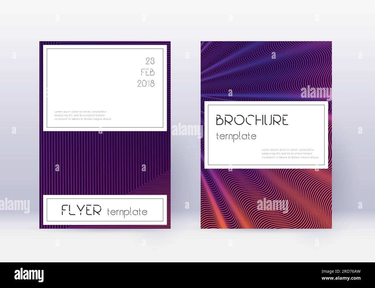 Stylish cover design template set. Violet abstract lines on dark