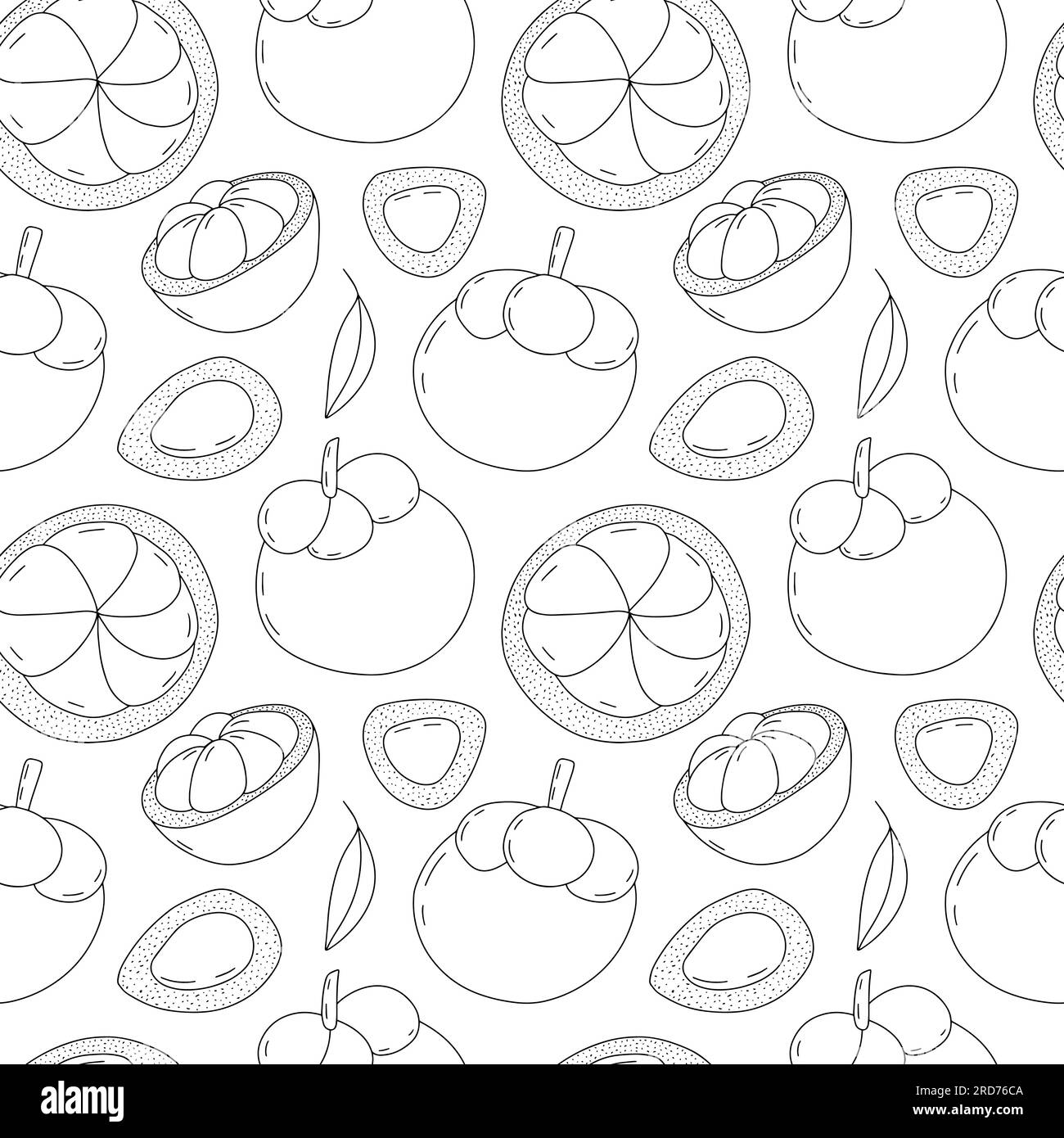 mangosteen fruit doodle seamless pattern Stock Vector