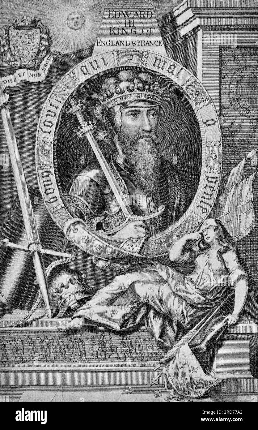 An early illustration of King Edward III (1312-1377) of England. It was during his reign the Statutes of Kilkenny where passed in a parliament held in Kilkenny, A.D. 1367, before Lionel Duke of Clarence, Lord Lieutenant of Ireland. They outlined in great detail all manifestations of the Irish way of life  as practiced by the king's English subjects. Stock Photo