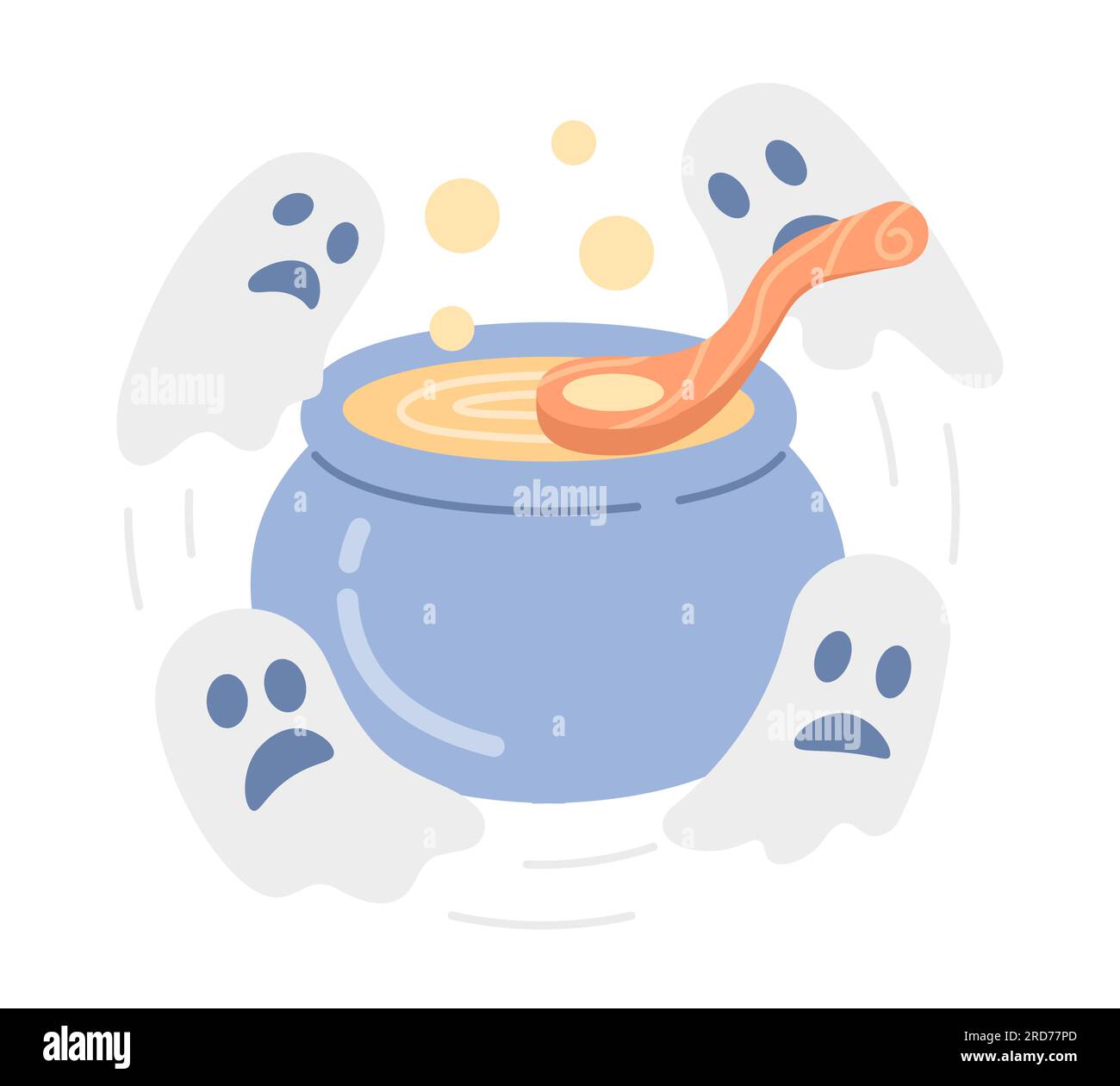 Cauldron with ghosts on Halloween flat concept vector spot illustration ...