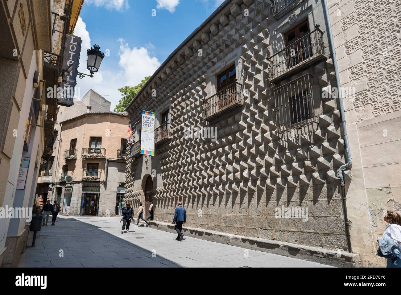 Casa de los PIcos Segovia, view of the 15th Century mansion known as the House of Spikes whose exterior is decorated with pyramid-shaped stones, Spain Stock Photo