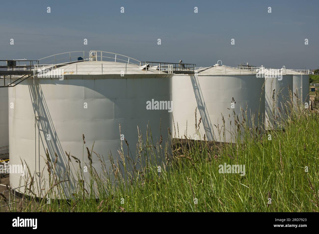 Oil storage tanks at depot in Harbour and Port at Shoreham, West Sussex, England. No people. No