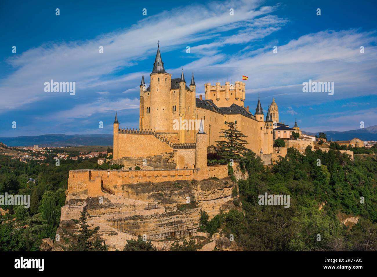 Alcazar Segovia, view of the Alcazar de Segovia, a spectacular castle dating from C15th and sited on the north-west edge of the city of Segovia, Spain Stock Photo