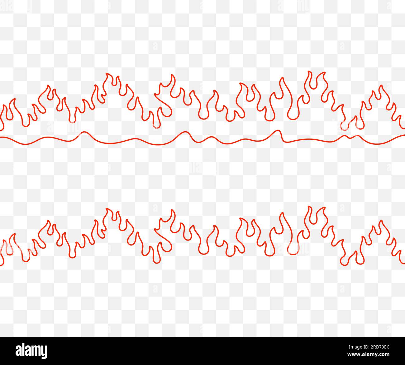 Fire, bonfire, flames, balefire, campfire and burn, seamless linear graphic design. Fiery, flaming, blaze, fireball, wildfire, blazing and burning Stock Vector