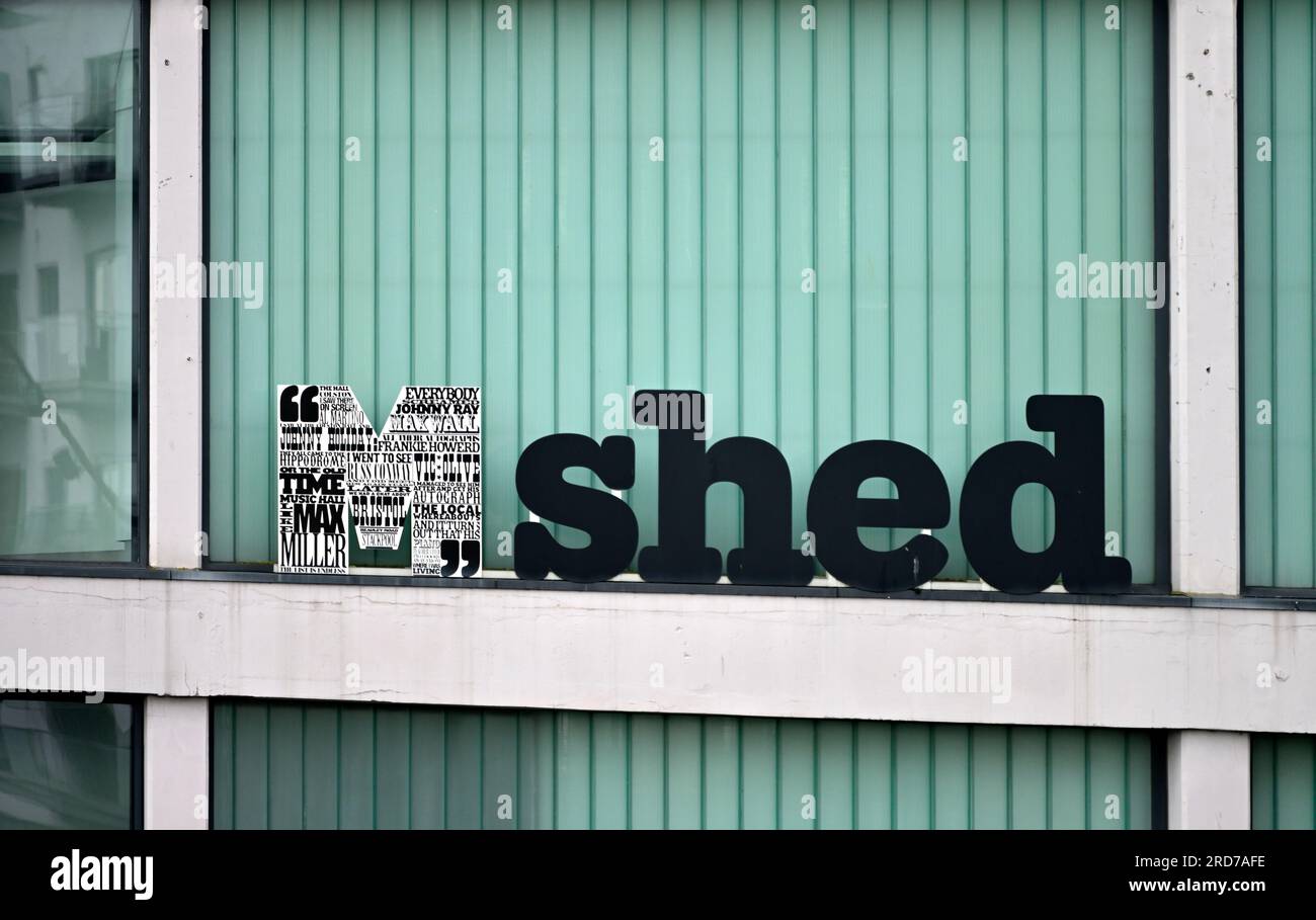 Bristol M Shed sign on building in Bristol harbour, UK Stock Photo